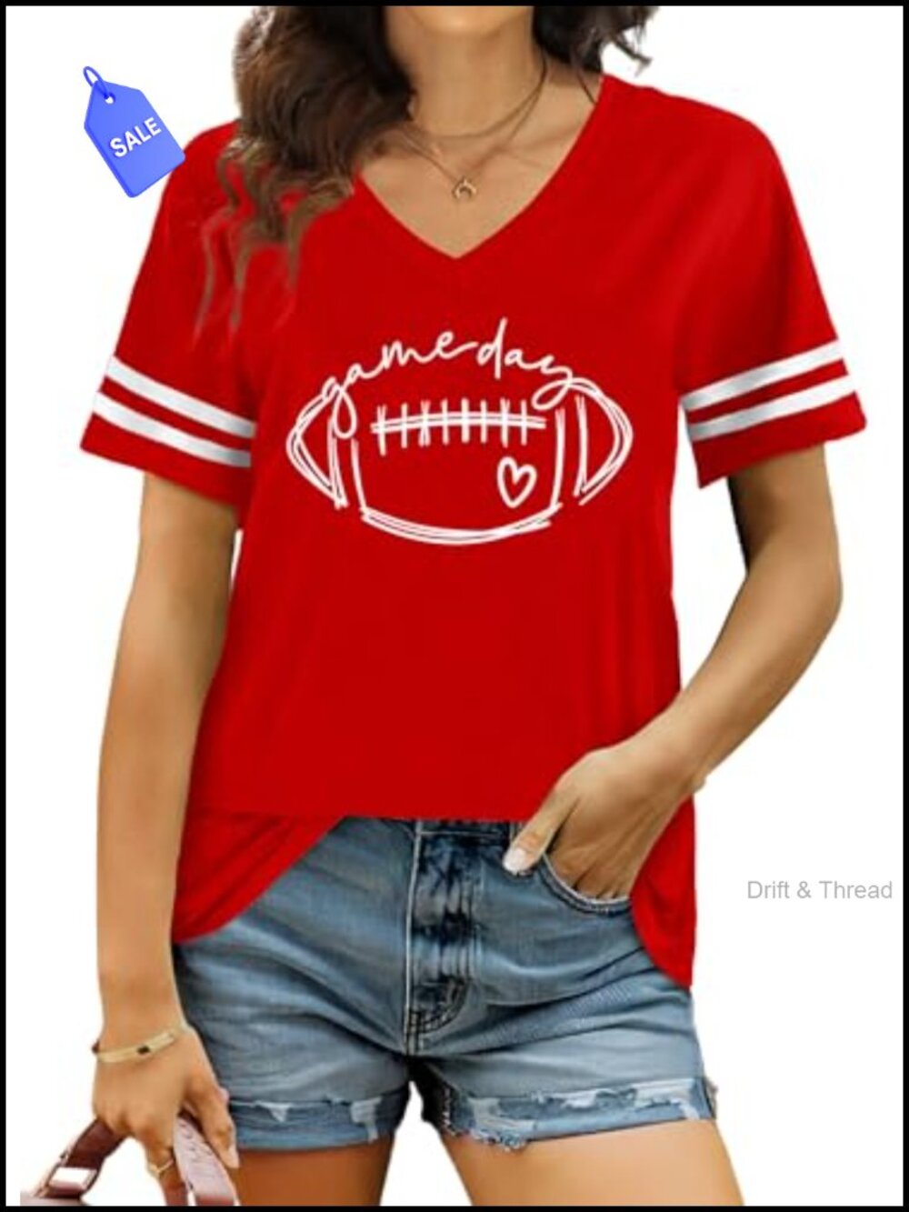 Women's Game Day Football V-Neck Graphic Tee Short Sleeve